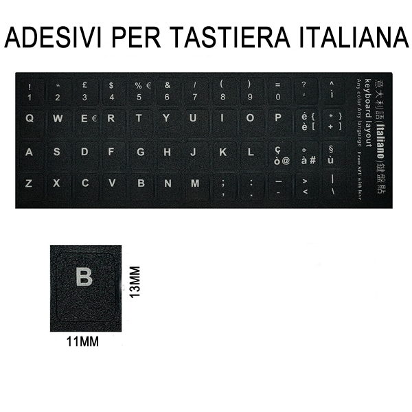 Tastiera adesiva lettere stickers tasti nere lettere bianche tasti